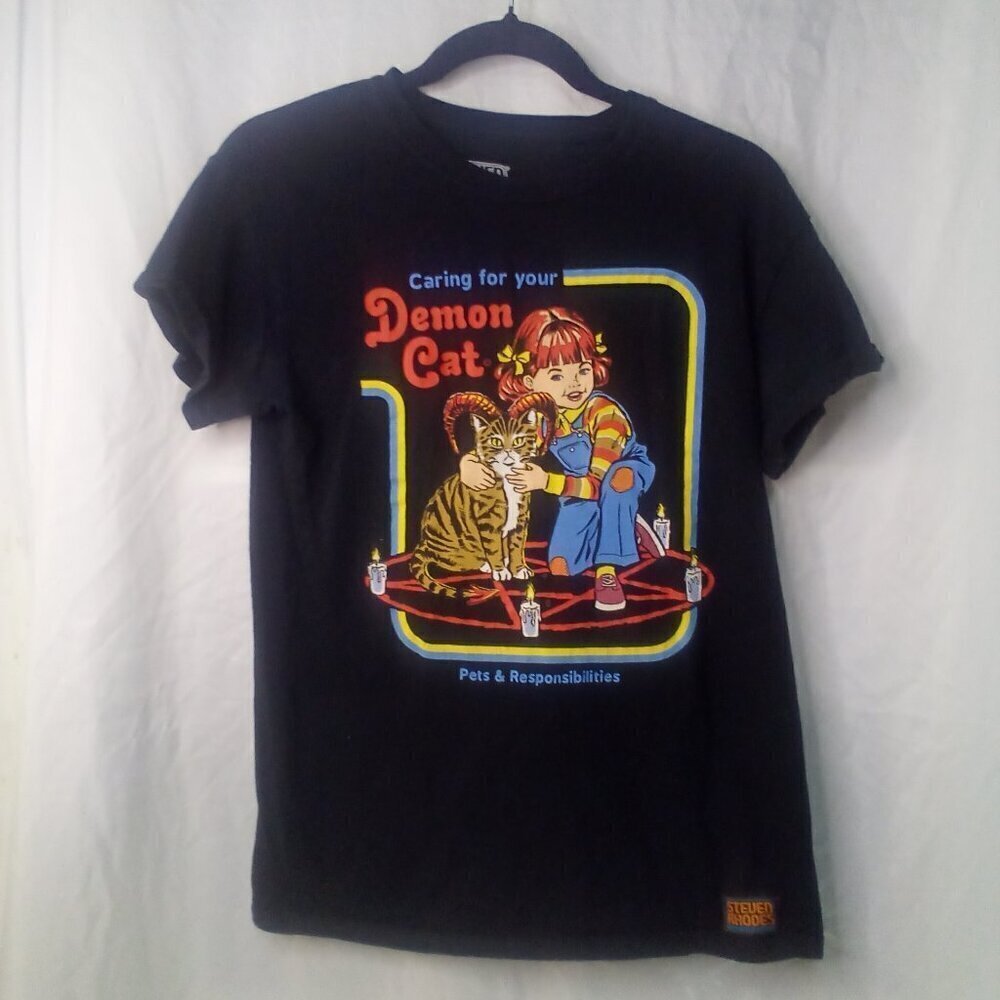 Steven Rhodes Demon Cat Shirt Women S Short Sleeve Graphic Black